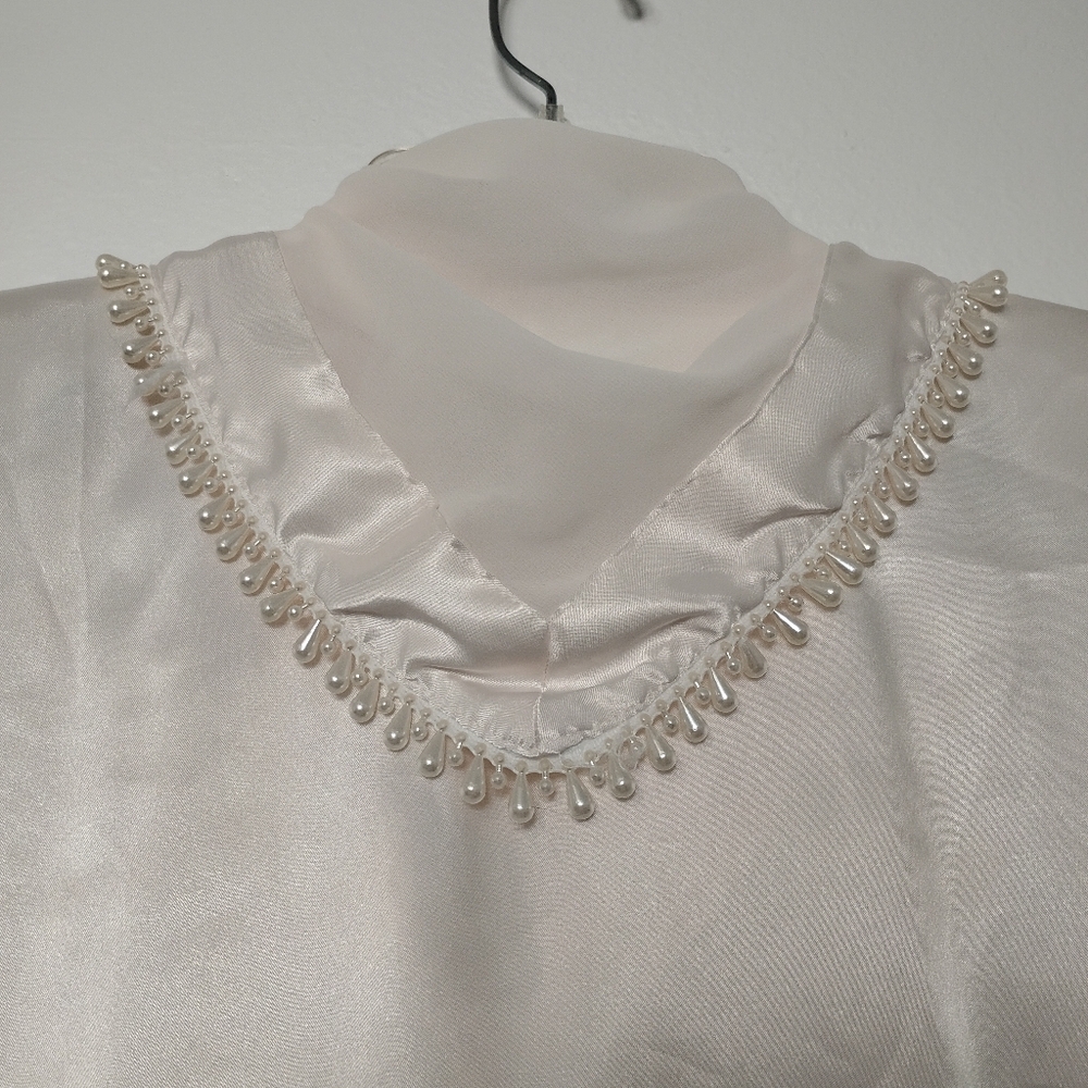 Vintage Nicola Satin Button Up Bead Shawl Collar Sheer Long Sleeve - Picture 5 of 5